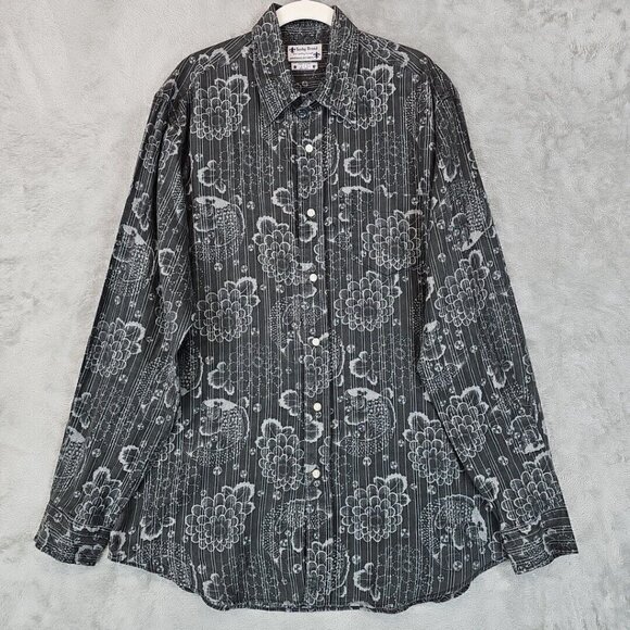 Lucky Brand Other - Lucky Brand Shirt Mens Size L Gray 100% Linen Koi Print Woven Breathable Casual